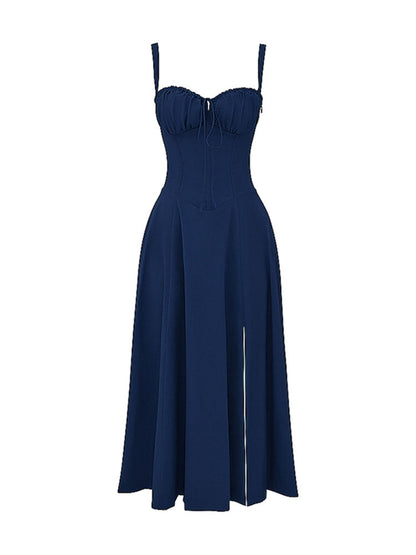 High Waist Back Lace Up Side Slit Midi Dress