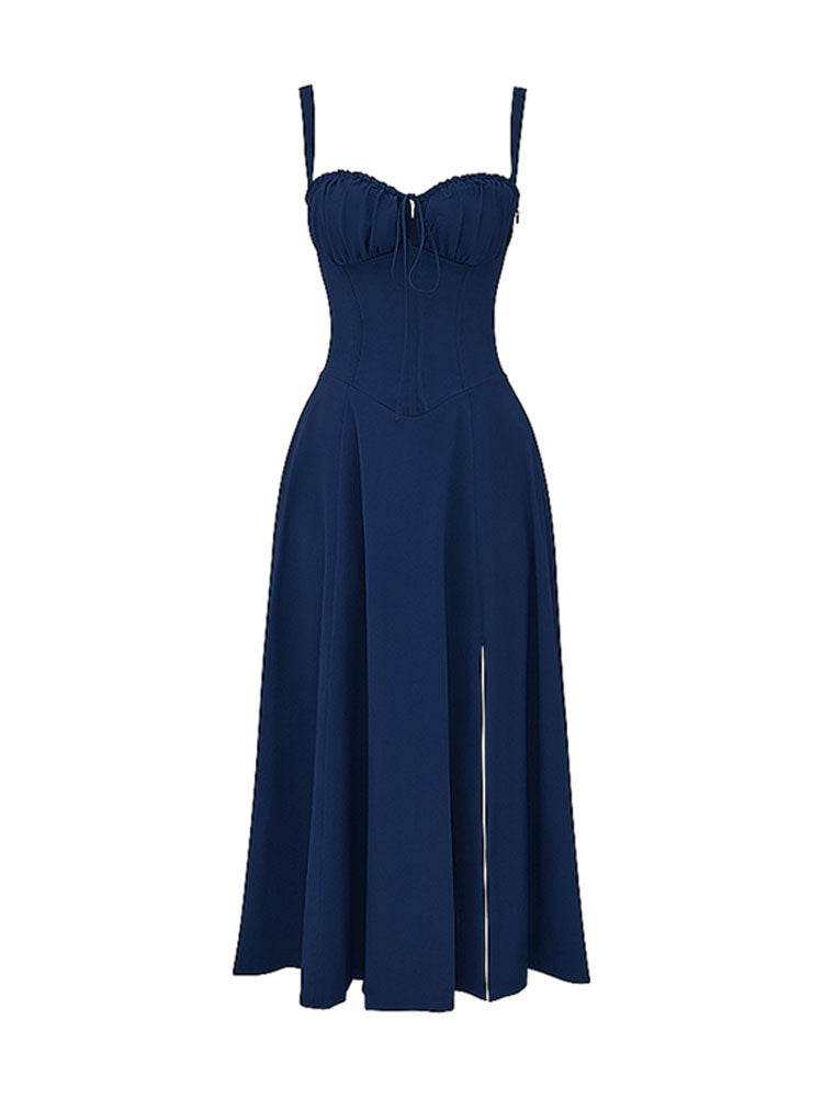 High Waist Back Lace Up Side Slit Midi Dress