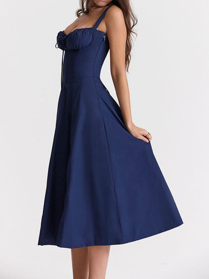 High Waist Back Lace Up Side Slit Midi Dress