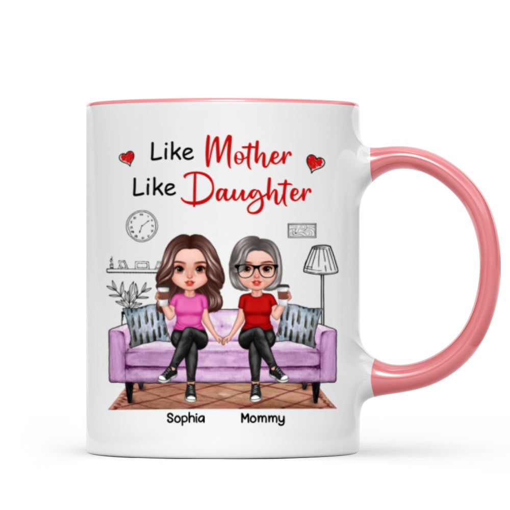 Realistic Mother Daughters Sitting On Sofa Personalized Mug