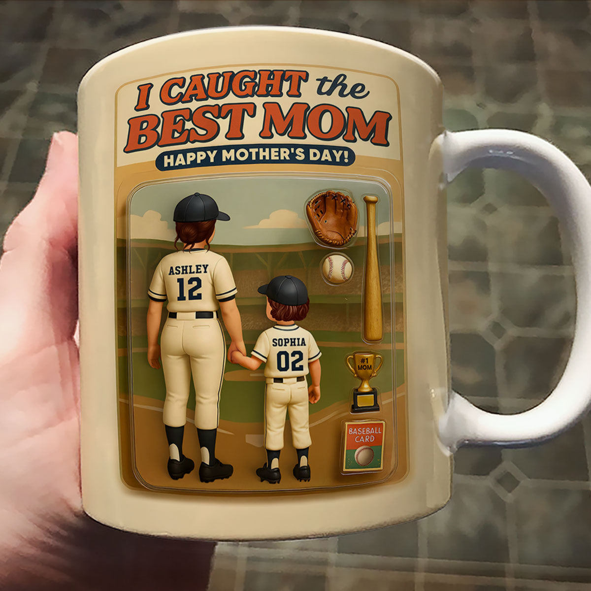 We Caught the Best Mom Baseball Custom Figure Personalized Mug, Gift for Mom, Gift for Wife