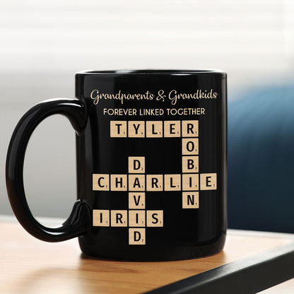 Grandparents & Grandkids Forever Linked Together Crossword Puzzle Personalized Mug, Gift For Large Family, Parent, Grandparents, Siblings, Brothers, Sisters