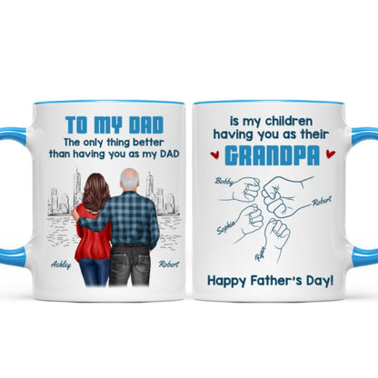 To Dad My Children Having You As Their Grandpa Fist Bump Blue Tone Personalized Mug, Gift For Dad