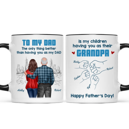 To Dad My Children Having You As Their Grandpa Fist Bump Blue Tone Personalized Mug, Gift For Dad