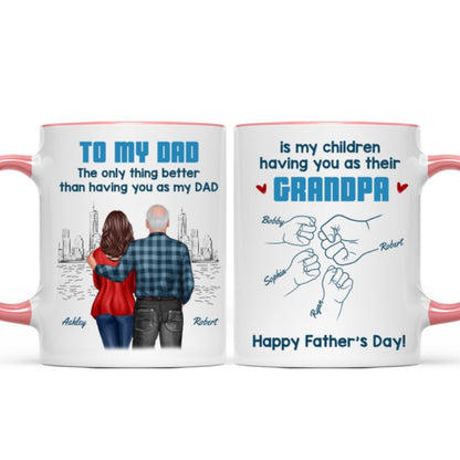 To Dad My Children Having You As Their Grandpa Fist Bump Blue Tone Personalized Mug, Gift For Dad