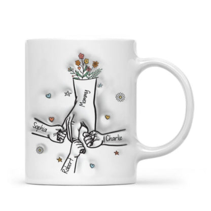 Gift For Mom Kids Holding Mom's Hand 3D Inflated Effect Personalized Mug
