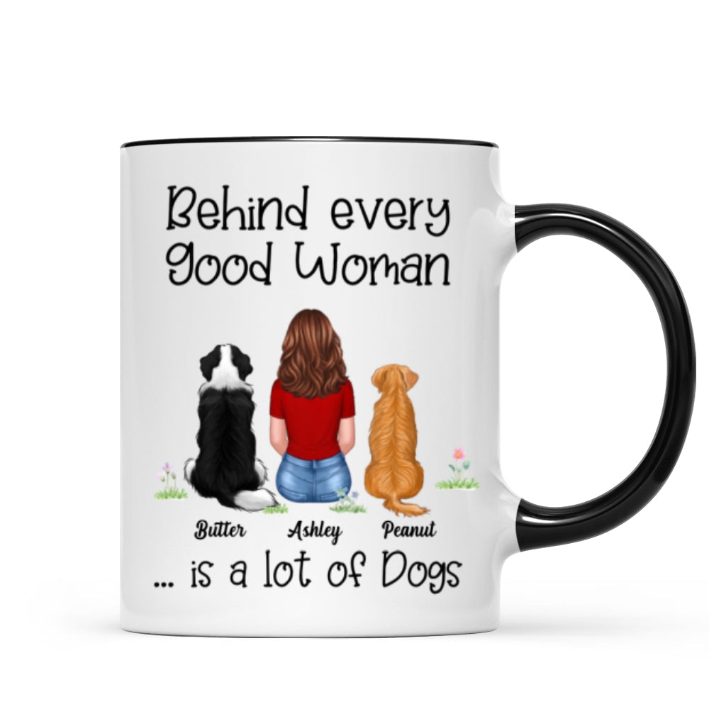 Behind Good Woman Are Dogs Back View Sitting Dog Personalized Mug