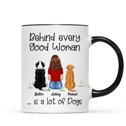 Behind Good Woman Are Dogs Back View Sitting Dog Personalized Mug