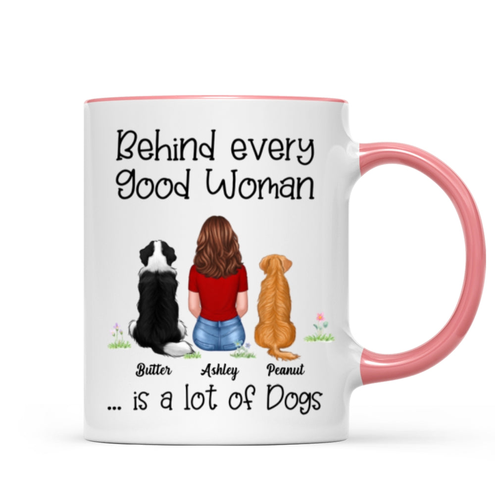 Behind Good Woman Are Dogs Back View Sitting Dog Personalized Mug