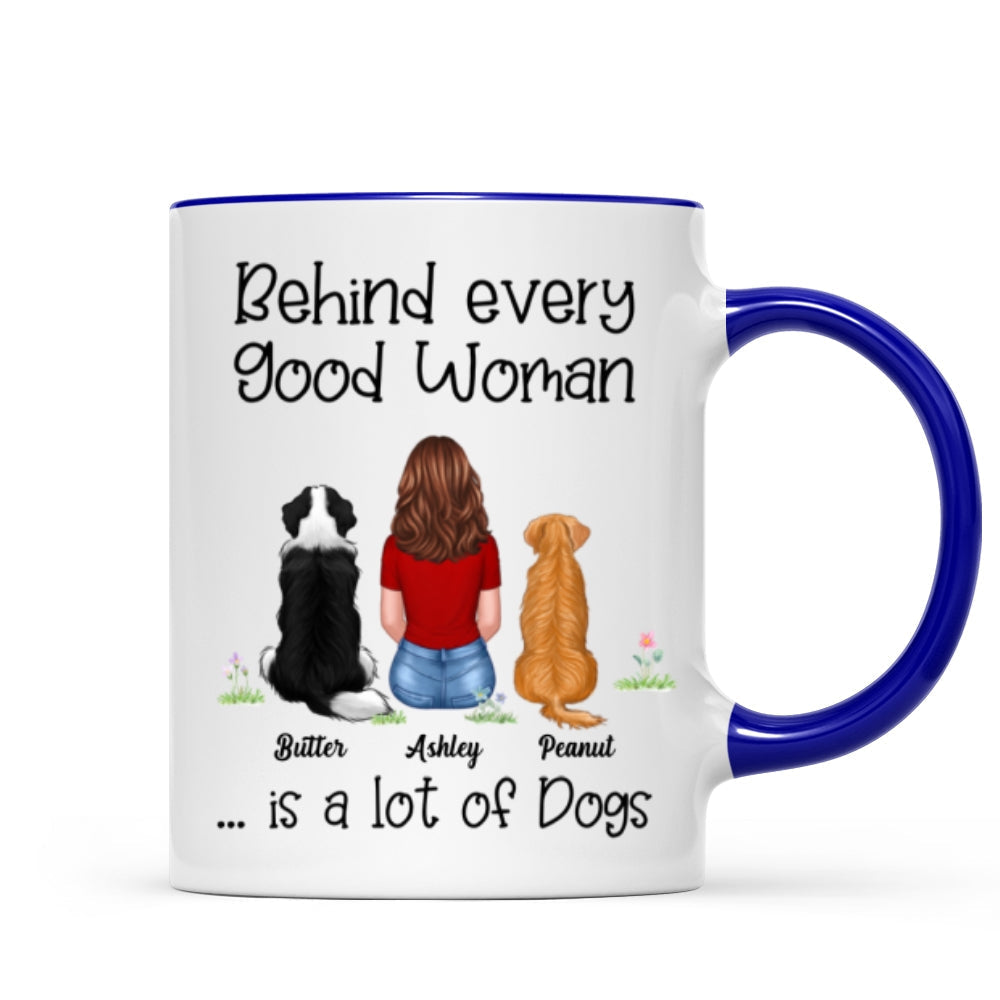 Behind Good Woman Are Dogs Back View Sitting Dog Personalized Mug