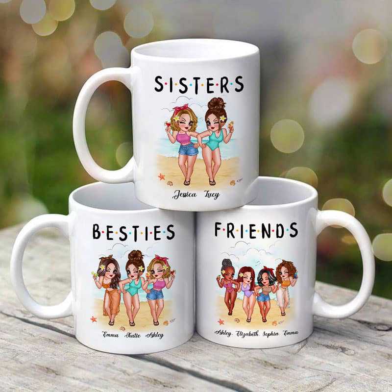 Summer Beach Girls Besties Sisters Personalized Mug