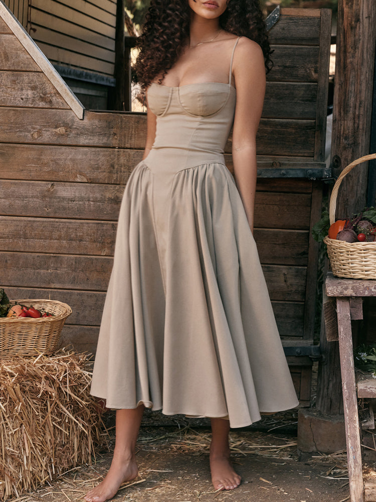 Sweetheart Neck Spaghetti Straps Volume Midi Dress