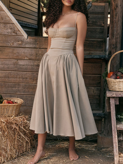 Sweetheart Neck Spaghetti Straps Volume Midi Dress