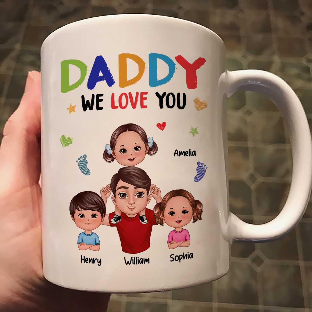 Colorful Doll Dad And Kid I Love You Piggyback Personalized Mug