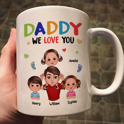 Colorful Doll Dad And Kid I Love You Piggyback Personalized Mug