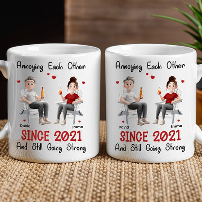 Funny Couple Mug Custom Anniversary Gift for Husband or Wife with Coffee Illustration