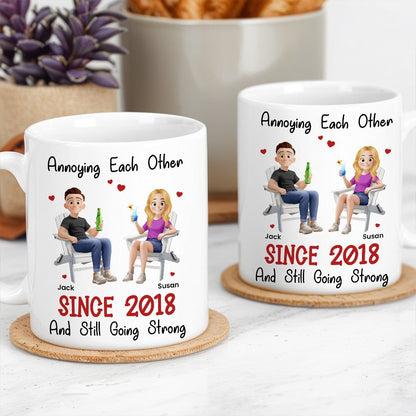 Funny Couple Mug Custom Anniversary Gift for Husband or Wife with Coffee Illustration
