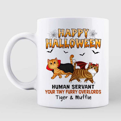 Happy Halloween Human Servant Walking Fluffy Cats Personalized Mug