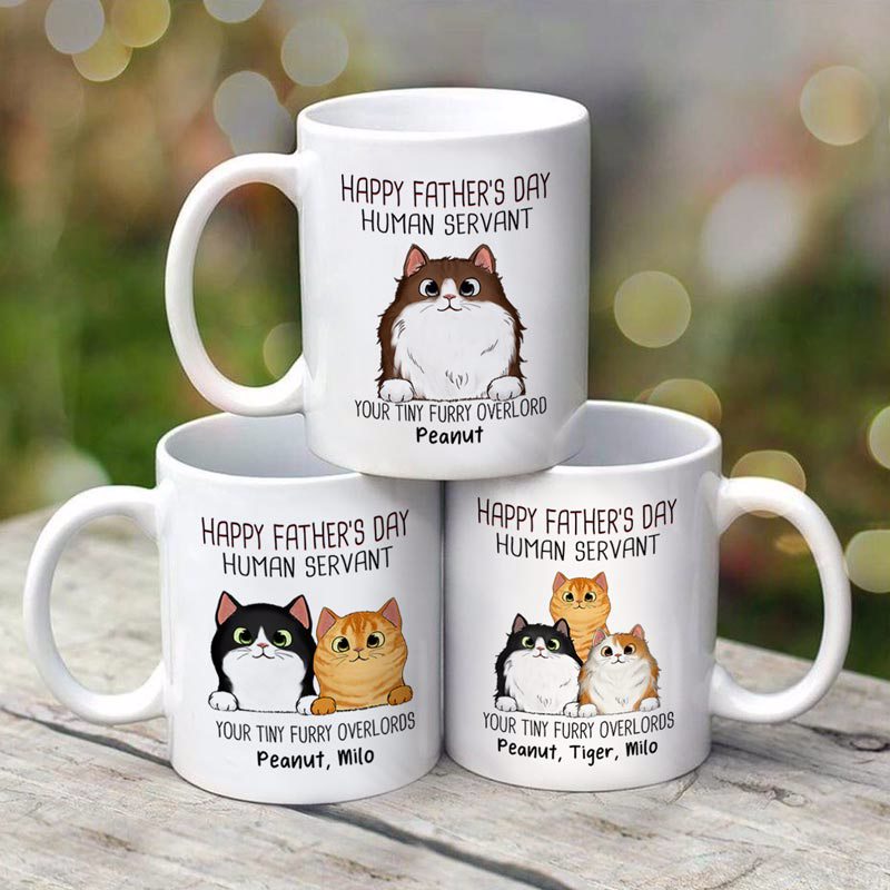 Happy Father's Day Human Servant Fluffy Cats Gift For Cat Dad Personalized Mug