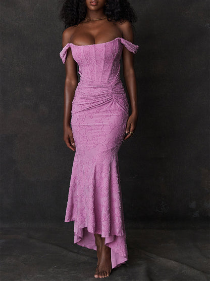 Rose Pink Floral Corset Ruffle Ruched Maxi Dress