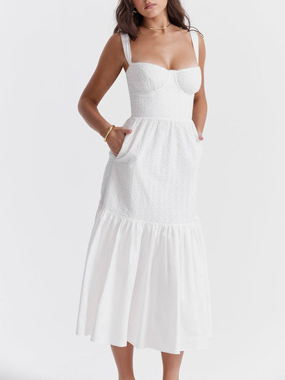 Vintage Sweetheart Neck Cotton Midi Sundress
