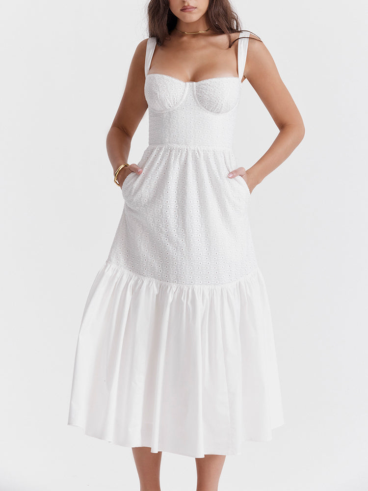 Vintage Sweetheart Neck Cotton Midi Sundress