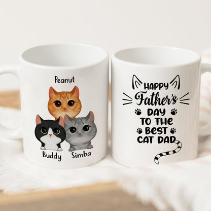 Happy Father's Day To The Best Cat Dad Cat Shape Watercolor Cute Cats Personalized Mug