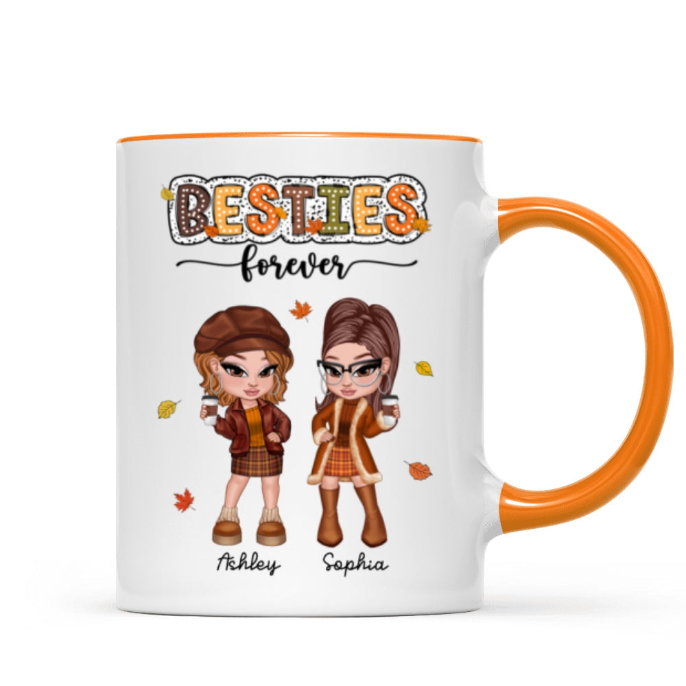Y2K Fall Season Best Friends Sisters Colorful Pattern Personalized Mug, Gift For Besties