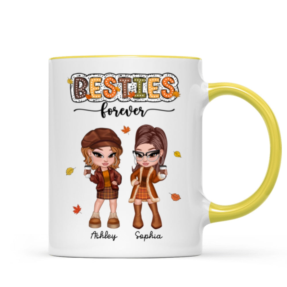 Y2K Fall Season Best Friends Sisters Colorful Pattern Personalized Mug, Gift For Besties