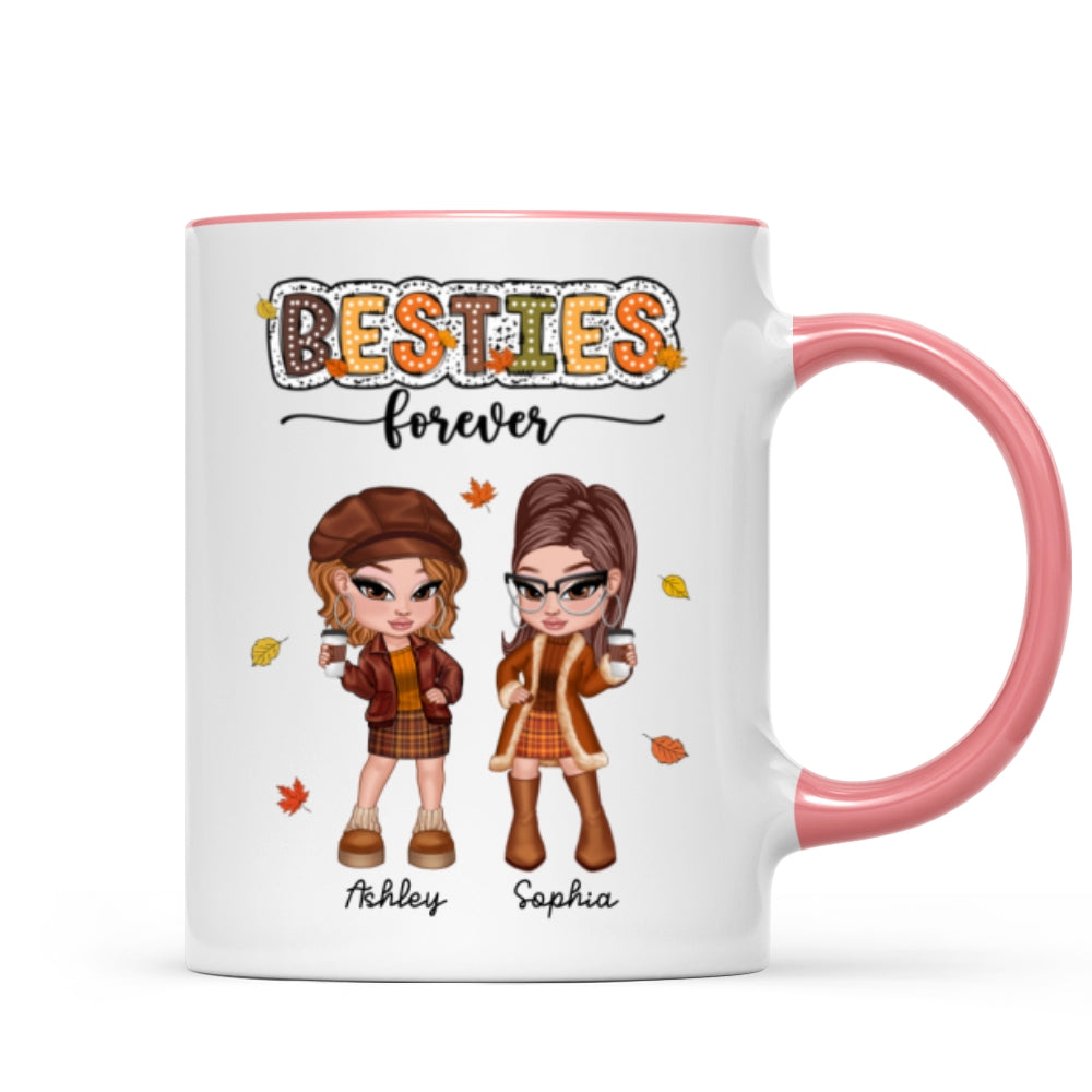 Y2K Fall Season Best Friends Sisters Colorful Pattern Personalized Mug, Gift For Besties