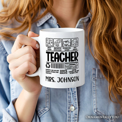 Teacher Label Personalized Mug, Funny Barcode for Dedicated Educators Gift with Custom Name