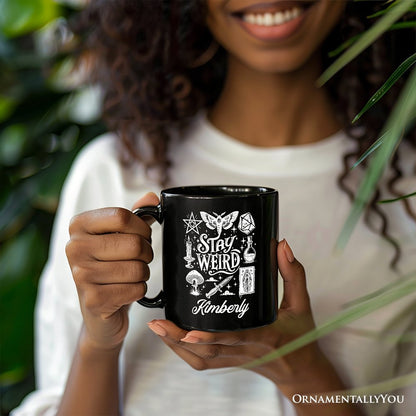Stay Weird Witchy Vibes Personalized Mug, Mystical Halloween Gift with Custom Name