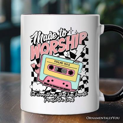 Made to Worship Christian Retro Personalized Mug, Psalm 150:6 Bible Verse Gift with Custom Name