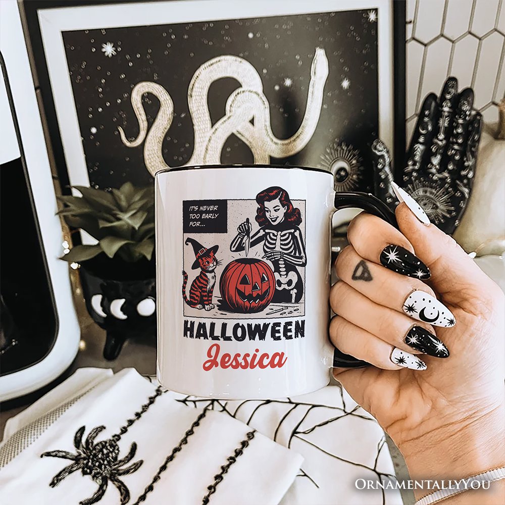 It's Never Too Early for Halloween Personalized Mug, Funny Retro Gift with Custom Name