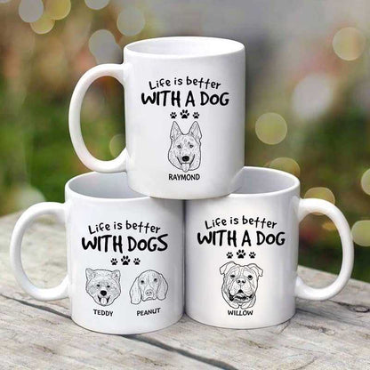 Life Is Better With Dog Head Outline Gift For Dog Lovers Personalized Mug