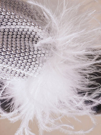 Sparkly Feather Trim Sheer Fishnet Mini Dress