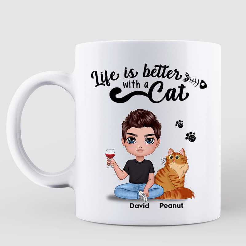 Life Is Better With Cats Father's Day Gift Doll Style Personalized Mug