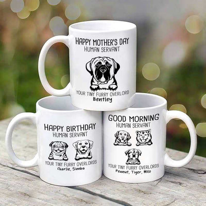 Good Morning Human Servant Peeking Dog Outline Personalized Mug