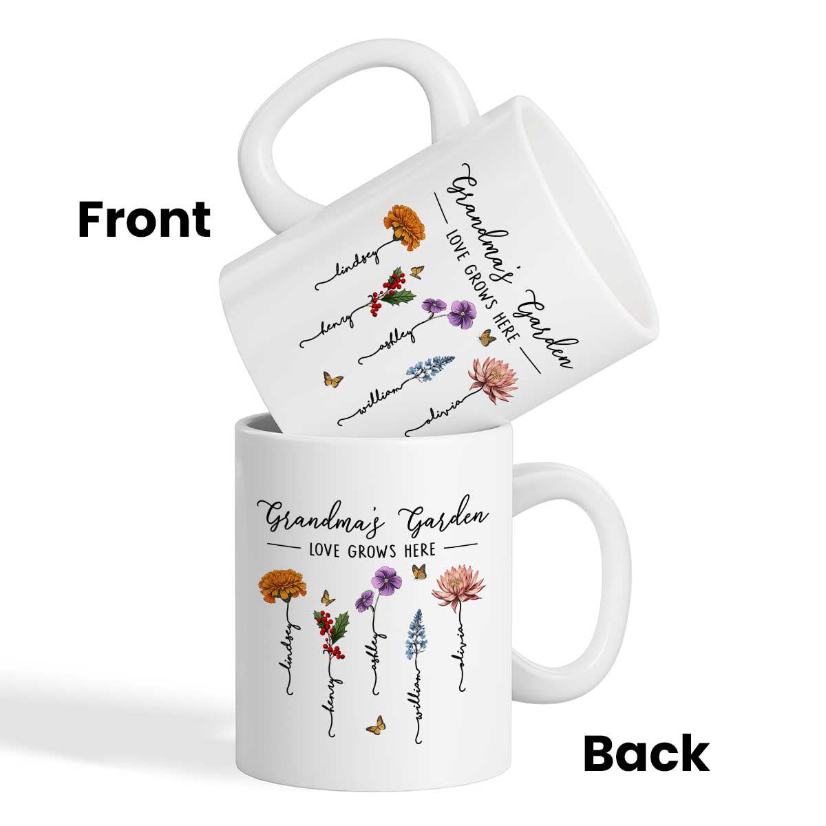 Grandma's Garden Love Grows Here Beautiful Birth Month Flower Gift For Grandma Mom Personalized Mug