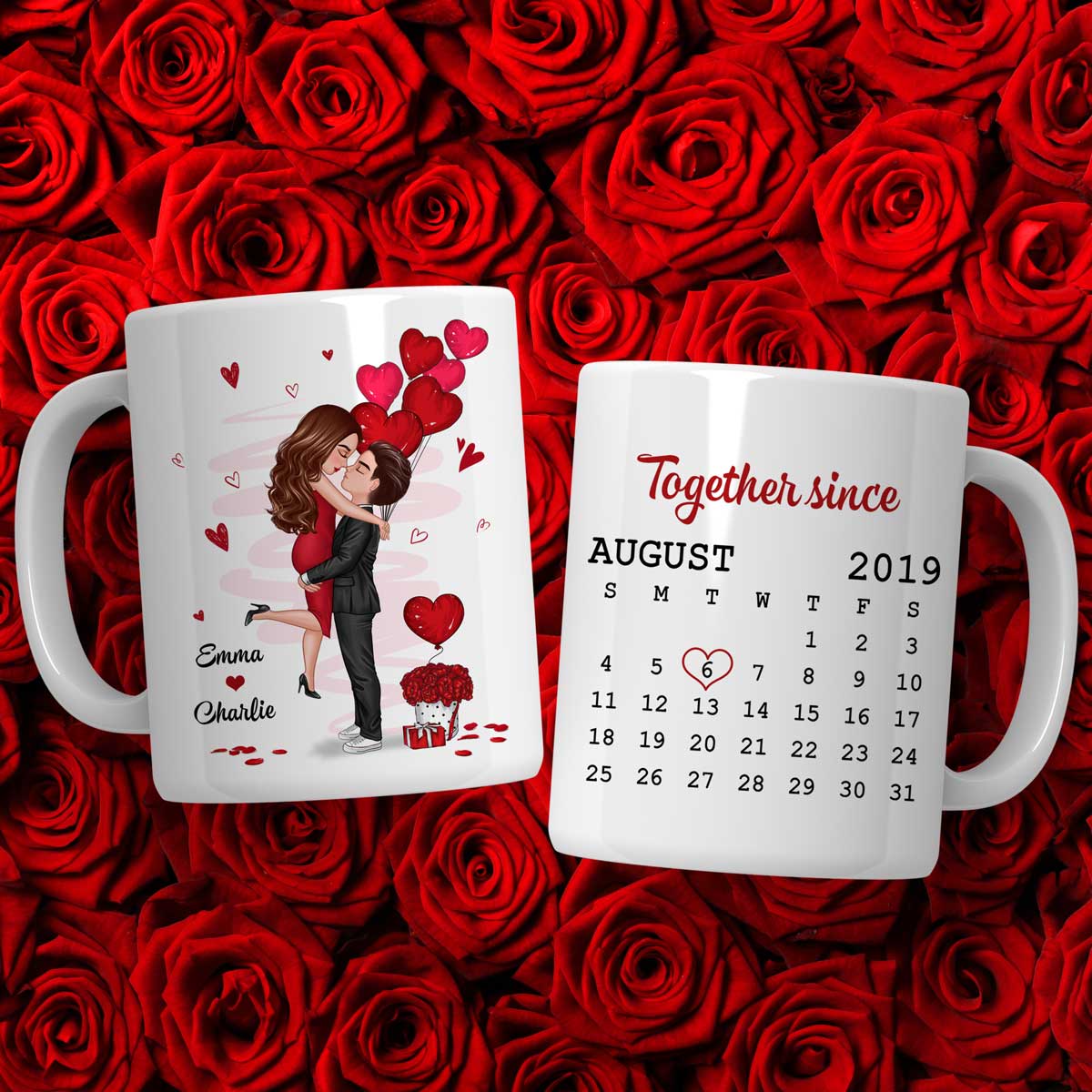 Be Mine Doll Couple Kissing Calendar Personalized Mug - Gift For Him Gift For Her