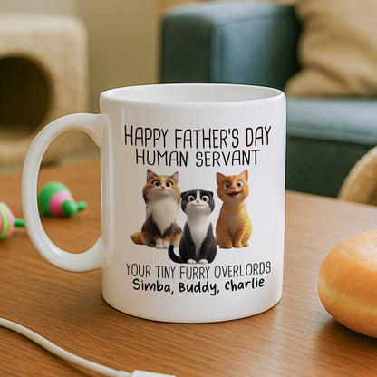 Happy Father's Day Human Servant Cartoon Funny Cats Personalized Mug, Gift For Cat Dad