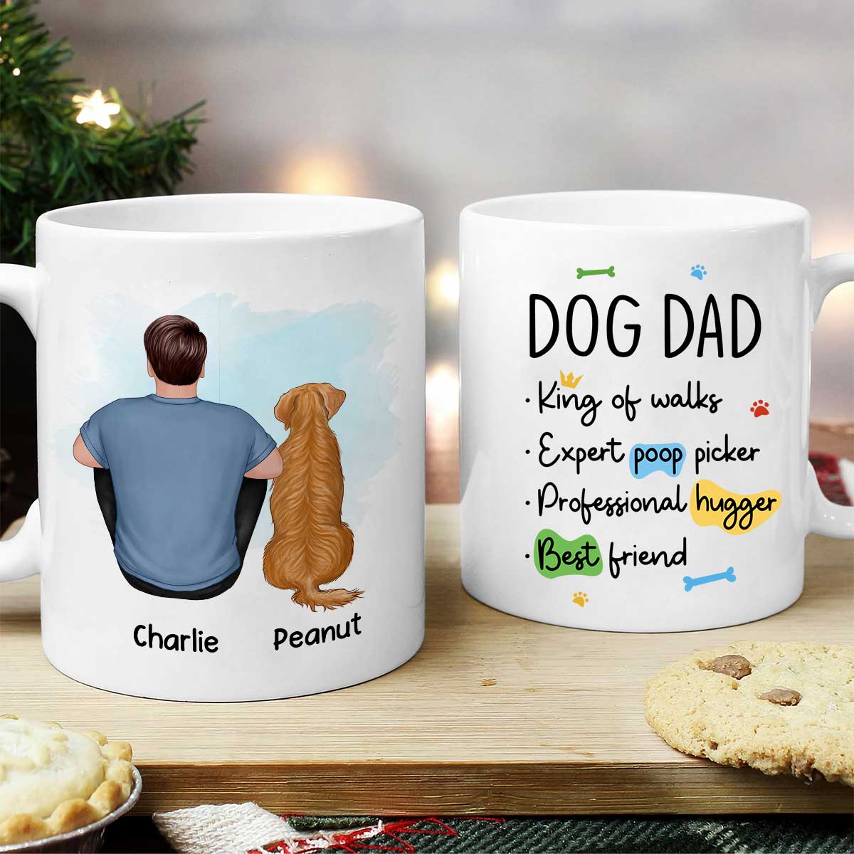 Dog Dad Back View Man & Sitting Dog Personalized Mug