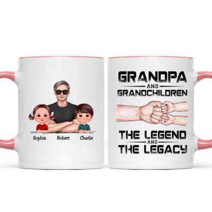 Grandpa Grandson Granddaughter, The Legend And The Legacy, Personalized Mug