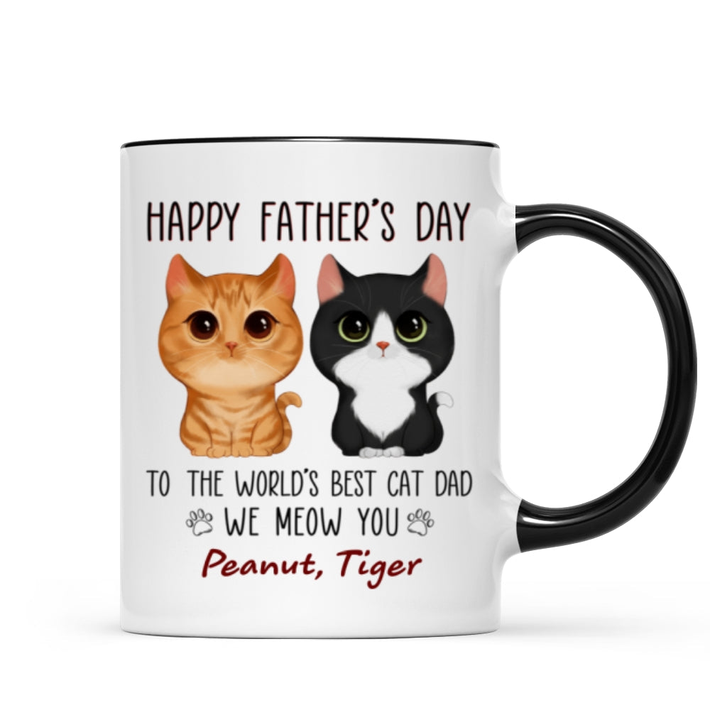 Happy Father's Day World's Best Cat Dad Watercolor Cute Cat Personalized Mug