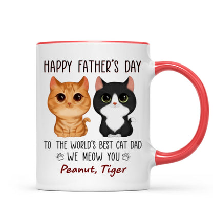 Happy Father's Day World's Best Cat Dad Watercolor Cute Cat Personalized Mug