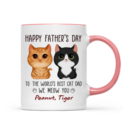 Happy Father's Day World's Best Cat Dad Watercolor Cute Cat Personalized Mug
