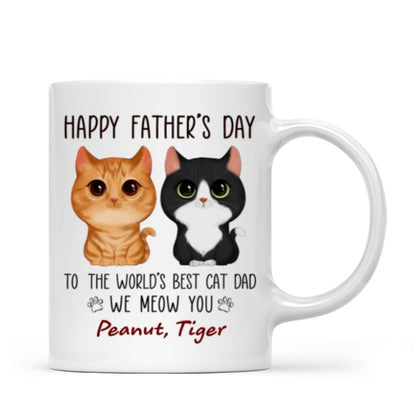 Happy Father's Day World's Best Cat Dad Watercolor Cute Cat Personalized Mug