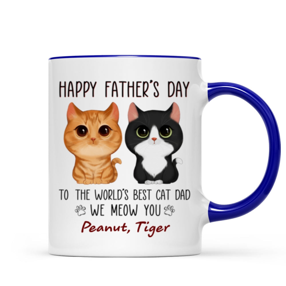 Happy Father's Day World's Best Cat Dad Watercolor Cute Cat Personalized Mug