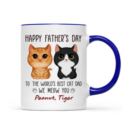 Happy Father's Day World's Best Cat Dad Watercolor Cute Cat Personalized Mug