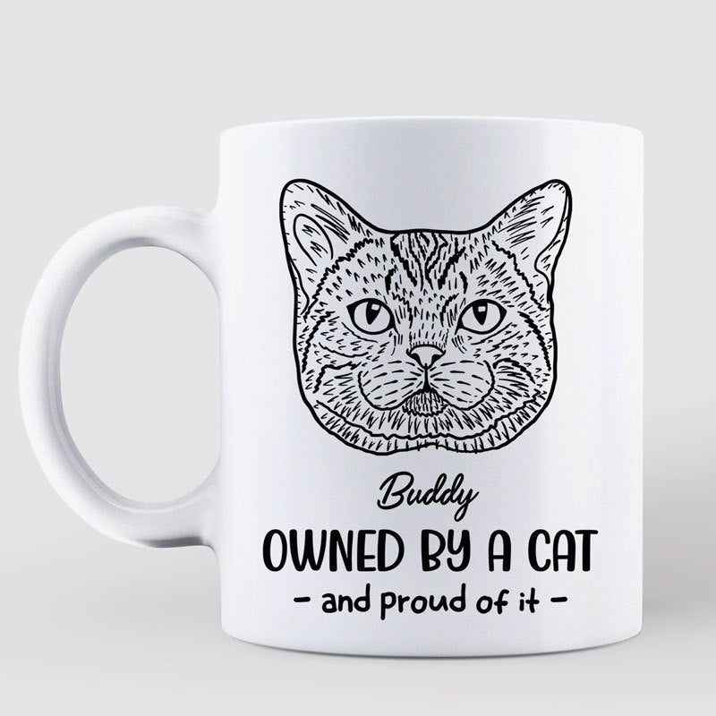 Owned By Cats & Proud Cat Head Outline Personalized Mug
